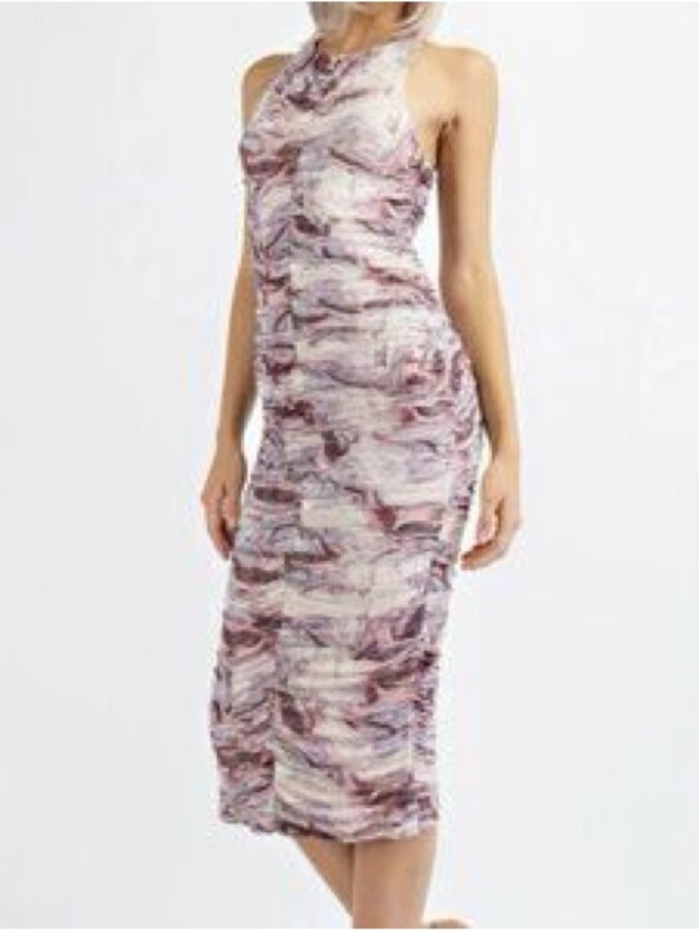Marble-Print Midi Dress in Mauve and Cream